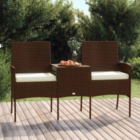 Sofá de jardín de 2 plazas con mesita ratán sintético marrón de vidaXL, Sofás de exterior - Ref: Foro24-317622, Precio: 156,9...