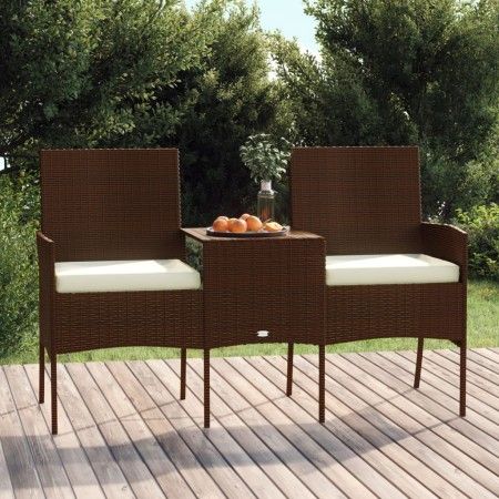 Sofá de jardín de 2 plazas con mesita ratán sintético marrón de vidaXL, Sofás de exterior - Ref: Foro24-317622, Precio: 156,9...