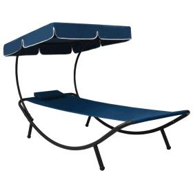 Tumbona de jardín con toldo y cojín azul de vidaXL, Tumbonas - Ref: Foro24-313535, Precio: 88,20 €, Descuento: %