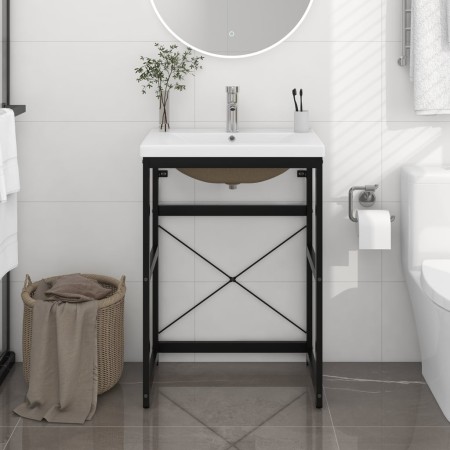 Estructura de baño con lavabo incorporado hierro negro de vidaXL, Tocadores de baño - Ref: Foro24-3101389, Precio: 174,22 €, ...
