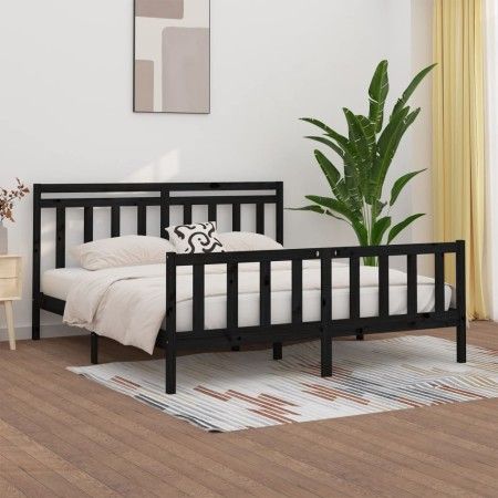 Estructura de cama de madera maciza de pino negra 200x200 cm de vidaXL, Camas y somieres - Ref: Foro24-3107052, Precio: 206,5...