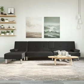 Sofá cama en forma de L cuero sintético negro 255x140x70 cm de vidaXL, Sofás - Ref: Foro24-3157265, Precio: 465,03 €, Descuen...