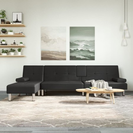 Sofá cama en forma de L cuero sintético negro 255x140x70 cm de vidaXL, Sofás - Ref: Foro24-3157265, Precio: 461,11 €, Descuen...