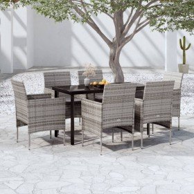 Juego de comedor de jardín 7 piezas con cojines gris y negro en Conjuntos de jardín | Comprar online en Foru.es