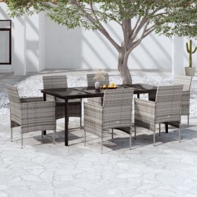 Juego de comedor de jardín 7 piezas con cojines gris y negro en Conjuntos de jardín | Comprar online en Foru.es