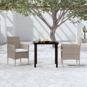 Juego de comedor de jardín 3 piezas con cojines beige y negro en Conjuntos de jardín | Comprar online en Foru.es