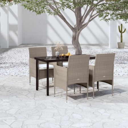 Juego de comedor de jardín 5 piezas con cojines beige y negro en Conjuntos de jardín | Comprar online en Foru.es