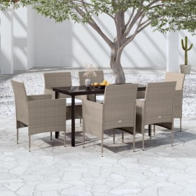 Juego de comedor de jardín 7 piezas con cojines beige y negro en Conjuntos de jardín | Comprar online en Foru.es