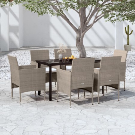 Juego de comedor de jardín 7 piezas con cojines beige y negro en Conjuntos de jardín | Comprar online en Foru.es