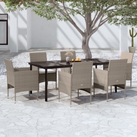 Juego de comedor de jardín 7 piezas con cojines beige y negro en Conjuntos de jardín | Comprar online en Foru.es