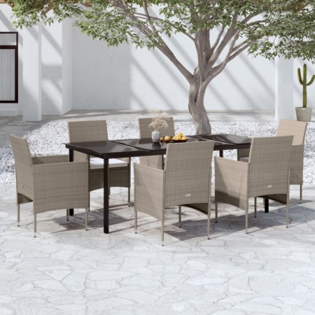 Juego de comedor de jardín 7 piezas con cojines beige y negro en Conjuntos de jardín | Comprar online en Foru.es
