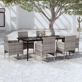 Juego de comedor de jardín 7 piezas con cojines gris y negro en Conjuntos de jardín | Comprar online en Foru.es