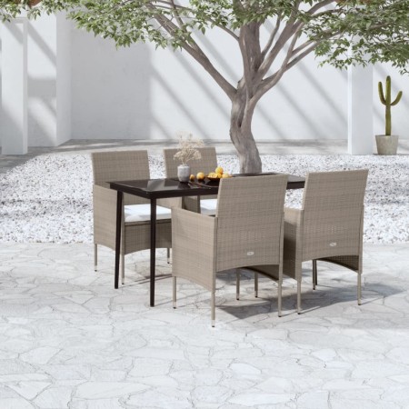 Juego de comedor de jardín 5 piezas con cojines beige y negro en Conjuntos de jardín | Comprar online en Foru.es