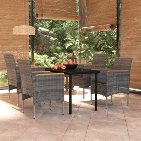 Juego de comedor para jardín 5 piezas con cojines gris y negro en Conjuntos de jardín | Comprar online en Foru.es