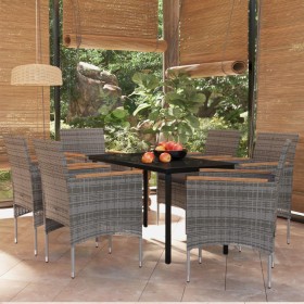 Juego de comedor de jardín 7 piezas con cojines gris y negro en Conjuntos de jardín | Comprar online en Foru.es