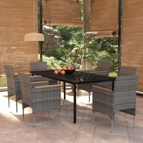 Juego de comedor de jardín 7 piezas con cojines gris y negro en Conjuntos de jardín | Comprar online en Foru.es