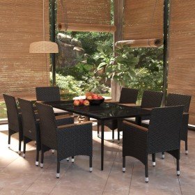 Juego de comedor de jardín 9 piezas con cojines negro en Conjuntos de jardín | Comprar online en Foru.es