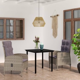 Juego de comedor de jardín 3 piezas con cojines gris y negro en Conjuntos de jardín | Comprar online en Foru.es