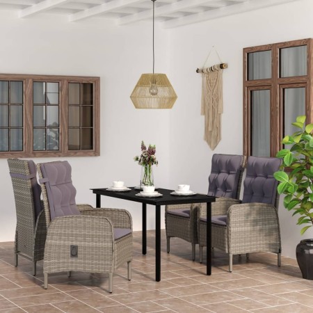 Juego de comedor para jardín 5 piezas con cojines gris y negro en Conjuntos de jardín | Comprar online en Foru.es
