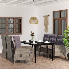 Juego de comedor de jardín 7 piezas con cojines gris y negro en Conjuntos de jardín | Comprar online en Foru.es