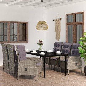 Juego de comedor de jardín 7 piezas con cojines gris y negro en Conjuntos de jardín | Comprar online en Foru.es