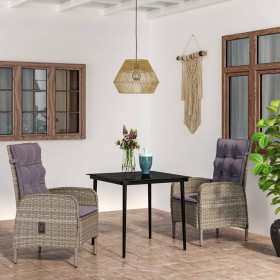 Juego de comedor de jardín 3 piezas con cojines gris y negro en Conjuntos de jardín | Comprar online en Foru.es