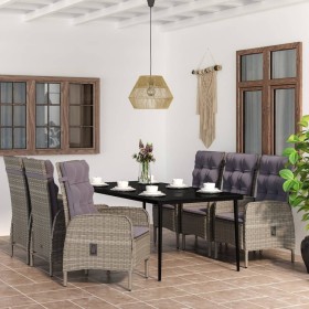 Juego de comedor de jardín 7 piezas con cojines gris y negro en Conjuntos de jardín | Comprar online en Foru.es