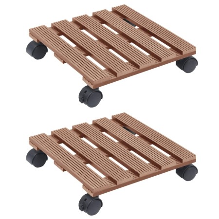 Soporte con ruedas para plantas 2 uds WPC marrón 30x30x7,5 cm en Soportes para macetas | Comprar online en Foru.es