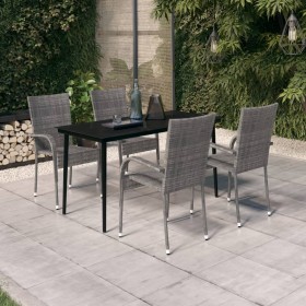 Juego de comedor para jardín 5 piezas con cojines gris y negro en Conjuntos de jardín | Comprar online en Foru.es