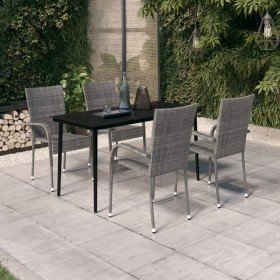 Juego de comedor para jardín 5 piezas con cojines gris y negro en Conjuntos de jardín | Comprar online en Foru.es