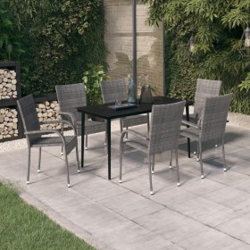 Juego de comedor de jardín 7 piezas con cojines gris y negro en Conjuntos de jardín | Comprar online en Foru.es