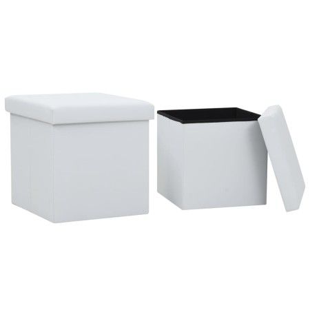 Taburetes de almacenaje plegables 2 uds cuero sintético blanco de vidaXL, Taburetes y sillas plegables - Ref: Foro24-247084, ...