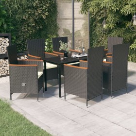Juego de comedor de jardín 7 piezas con cojines negro en Conjuntos de jardín | Comprar online en Foru.es