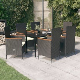 Juego de comedor de jardín 7 piezas con cojines negro en Conjuntos de jardín | Comprar online en Foru.es