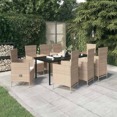 Juego de comedor de jardín 9 piezas con cojines beige en Conjuntos de jardín | Comprar online en Foru.es