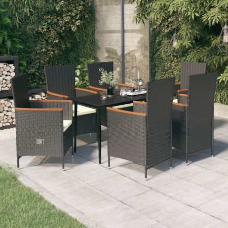 Juego de comedor de jardín 7 piezas con cojines negro en Conjuntos de jardín | Comprar online en Foru.es