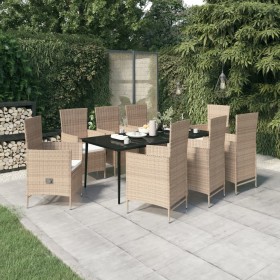Juego de comedor de jardín 9 piezas con cojines beige en Conjuntos de jardín | Comprar online en Foru.es
