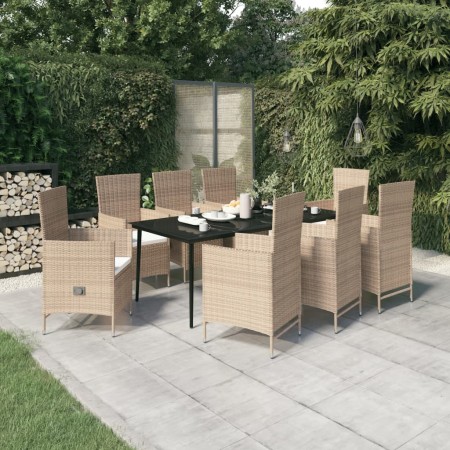 Juego de comedor de jardín 9 piezas con cojines beige en Conjuntos de jardín | Comprar online en Foru.es