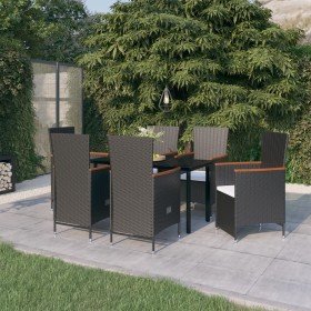 Juego de comedor de jardín 7 piezas con cojines negro en Conjuntos de jardín | Comprar online en Foru.es