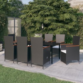 Juego de comedor de jardín 9 piezas con cojines negro en Conjuntos de jardín | Comprar online en Foru.es