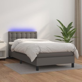 Cama box spring colchón y LED cuero sintético gris 100x200 cm de vidaXL, Camas y somieres - Ref: Foro24-3134211, Precio: 336,...