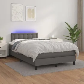 Cama box spring colchón y LED cuero sintético gris 120x200 cm de vidaXL, Camas y somieres - Ref: Foro24-3134217, Precio: 378,...