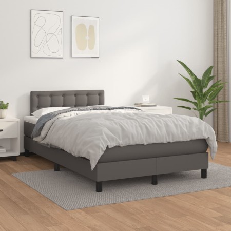 Cama box spring con colchón cuero sintético gris 120x200 cm de vidaXL, Camas y somieres - Ref: Foro24-3141117, Precio: 402,17...