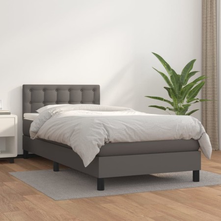 Cama box spring con colchón cuero sintético gris 100x200 cm de vidaXL, Camas y somieres - Ref: Foro24-3141111, Precio: 330,26...
