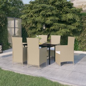 Juego de comedor de jardín 7 piezas con cojines beige en Conjuntos de jardín | Comprar online en Foru.es