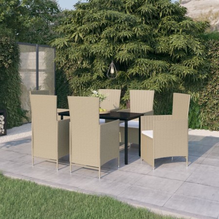 Juego de comedor de jardín 7 piezas con cojines beige en Conjuntos de jardín | Comprar online en Foru.es