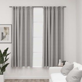 Cortinas opacas con ganchos look de lino 2 pzas gris 140x175 cm de vidaXL, Cortinas y visillos - Ref: Foro24-321172, Precio: ...