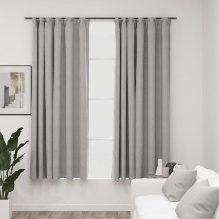Cortinas opacas con ganchos look de lino 2 pzas gris 140x175 cm de vidaXL, Cortinas y visillos - Ref: Foro24-321172, Precio: ...
