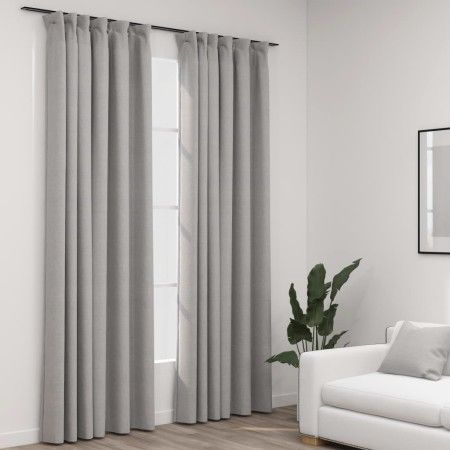Cortinas opacas con ganchos look de lino 2 pzas gris 140x225 cm de vidaXL, Cortinas y visillos - Ref: Foro24-321173, Precio: ...
