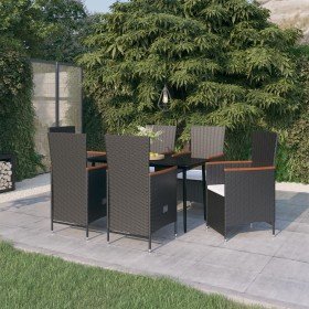 Juego de comedor de jardín 7 piezas con cojines negro en Conjuntos de jardín | Comprar online en Foru.es